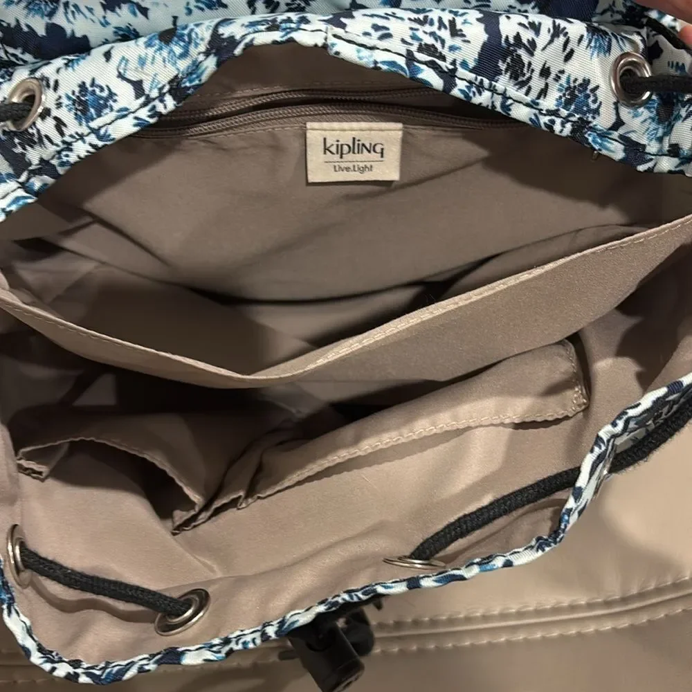 Kipling Live Light Floral Blue Medium Backpack